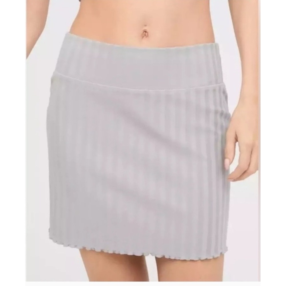 OFFLINE by Aerie OG Original Ribbed Mini Skirt Grey Lettuce Edge Womens Medium